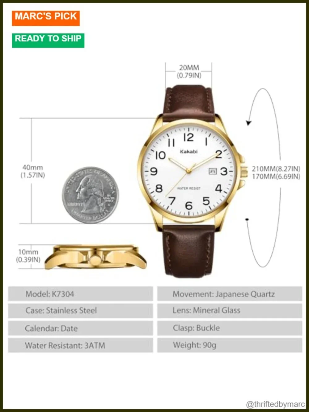 Minimalist Leather Strap Quartz Analog Watch for Men, Water Resistant